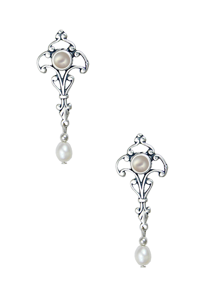 Sterling Silver Romantic Victorian Drop Dangle Earrings With Cultured Freshwater Pearl